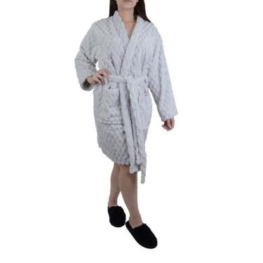Imagem de Roupão Feminino Kacyumara Zurick Relevo Cinza Prata - 008073, P, Cinza