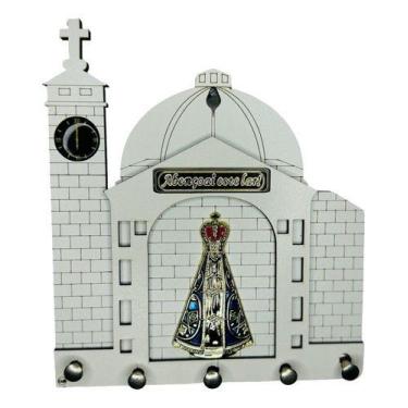 Imagem de Porta Chave Madeira Mdf Aparecida Dourado Basílica Parede - SANTISSIMA