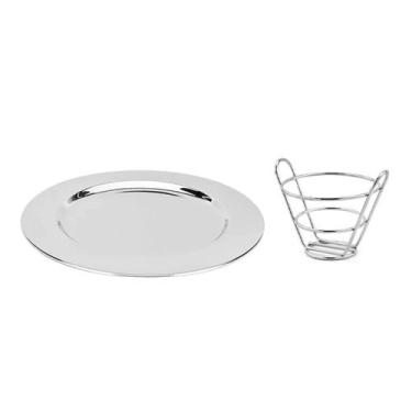 Imagem de Prato Redondo Inox Cestinha Cachepot Decoraçao Festa Buffet - casa cha