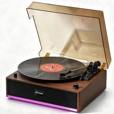 Imagem de Toca Disco Vinil Retro Luz Rgb Vedo Bluetooth Altofalante 3 Veloc Lp