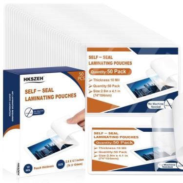 Imagem de Envelopes para laminação HKSZEH, pacote com 50 unidades, 7,4 x 10,4 cm