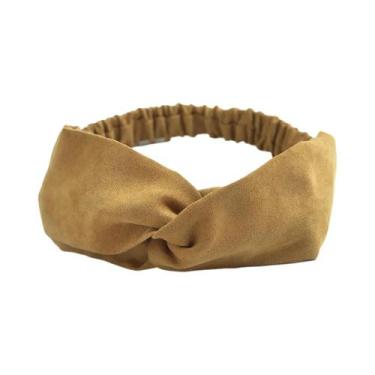 Imagem de Faixa De Cabelo Turbante Cruzada Com Nó Torcido Em Camurça Estilo Boho