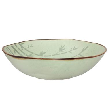 Imagem de Saladeira Ryo Bambu para Servir Porcelana Acabamento Fosco Uso Mesa Verde e Marrom Oxford 1,6L