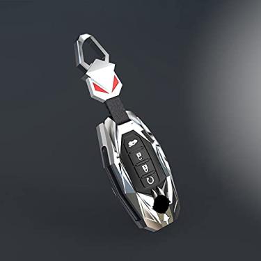 Imagem de YJADHU Porta-chaves em liga de zinco, porta-chaves, capa para porta-chaves de carro, adequado para Nissan Versa Maxima Rogue Armada Sentra Qashqai X-Trail Infiniti FX35 QX50, chave E prata