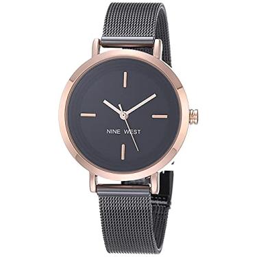 Imagem de Nine West Relógio feminino com pulseira de malha, Cinza escuro gunmetal cinza/ouro rosa, Japonês