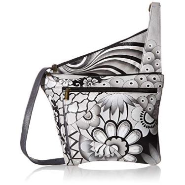 Imagem de Anna by Anuschka Bolsa tiracolo feminina de couro genuíno e assimétrica pintada à mão com bolsos com zíper e alça ajustável, Estanho patchwork, One Size