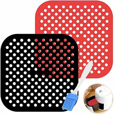 Imagem de scosao Revestimentos quadrados reutilizáveis Air Fryer, tapete antiaderente de silicone de 19 cm, acessórios para fritadeira a ar livre de BPA, substituição de papel pergaminho, resistente ao calor, para cozinha, cozimento a vapor, 21,5 cm