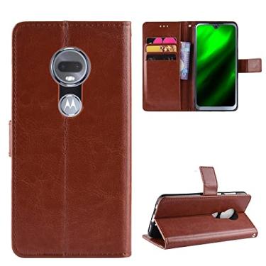 Imagem de Capa de celular para celular Moto G7/G7 Plus, capa carteira de couro PU com compartimento para cartão com design fino, à prova de choque, capa protetora flip (cor: marrom)