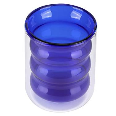 Imagem de Copo para bebida, copo de vidro de camada dupla, design compacto, 200 ml para cafés, hotéis, salas de chá, restaurantes (copo duplo de bambu azul)