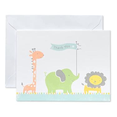 Imagem de American Greetings Cartões de agradecimento para chá de bebê com envelopes, girafa, elefante e leão (50 unidades)