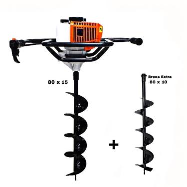 Imagem de KIT Perfurador de Solo Vulcan VPS520S 2T 52CC 2,5HP com Broca 80x15cm + Broca 80x10cm
