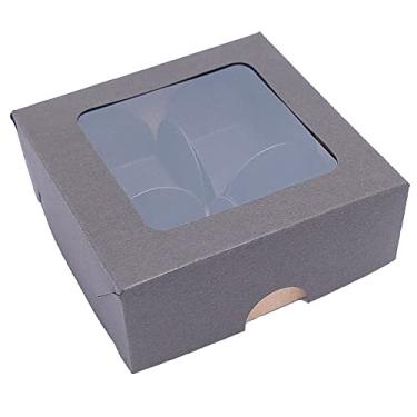 Imagem de 50 Caixas de papel kraft tampa marrom com visor, tamanho 8x8cm com 200 forminhas pétalas, ideal para 4 doces