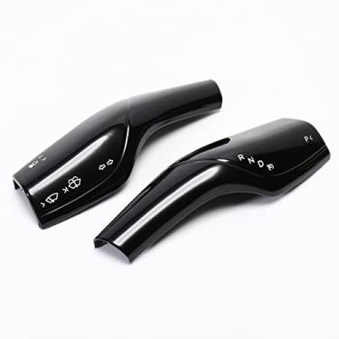 Imagem de Remodelação Interior Carro Remodelação ABS Preto Vermelho Branco Capa de Proteção Contra Mudança de Coluna, Adequado para Tesla Modelo 3 Modelo Y (preto)