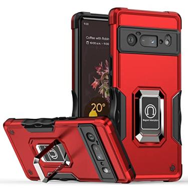 Imagem de Capa para Google Pixel 6/6Pro, Capa de telefone protetora de nível militar com suporte magnético para carro e rotação de 180 graus de metal porta-anel de dedo capa à prova de choque, vermelha, 6 Pro 17 cm