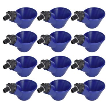 Imagem de Sistema de Rega de Frango, Copo de Água de Frango G1/8 Fio Macho Alimentador Automático Durável Comutável de Água de Frango com Mola para Criação de Animais para Fazenda (Pequena Tigela Azul + Parafusos Pretos)