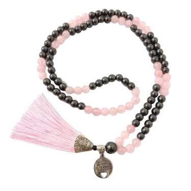 Imagem de Japamala 108 Contas Hematita Quartzo Rosa 8mm Hooponopono