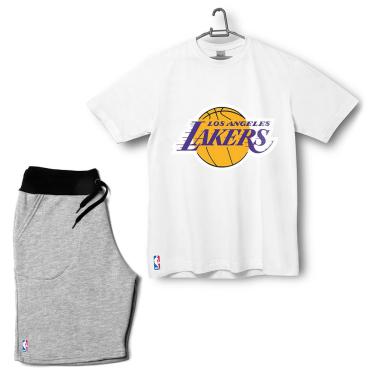 Imagem de Kit Camiseta e Bermuda Short Moletom Los Angeles Lakers Plus Size