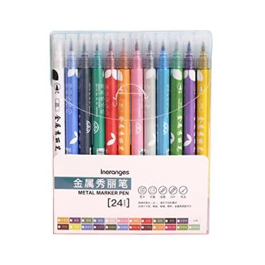 Imagem de Kiboule 24 cores canetas marcadoras metálicas 1-2mm pincel canetas marcadores para colorir ponta fina cor brilhante secagem rápida não tóxico para crianças adultos scrapbooking livros para colorir pe