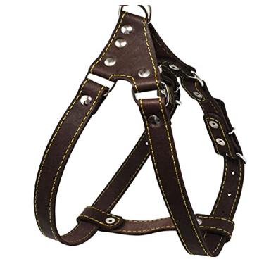 Imagem de Couro genuíno médio 47 cm - 56 cm Peito 3/4 polegadas Largura ajustável Cão peitoral marrom