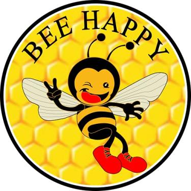 Imagem de Adesivo Bee Happy Honeycomb Pride Bumper - Save The Bees Premium Vinil Decalque 7,6 x 7,6 cm | Para carros automóveis Janelas Garrafas Espelho Outdoor Queen Bee Circle Sign Better Than Magnets Sticks Anywhere
