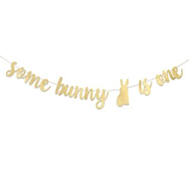 Imagem de Some Bunny Is One Whit Birthday - 1º aniversário de coelhinho dourado com glitter, decoração de aniversário de Páscoa, coelho transformando um, faixa de esmagamento de bolo para aniversário de coelho
