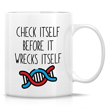 Imagem de Retreez Caneca engraçada - Check Itself Before It Wrecks Itself DNA Biology Genetics Teacher 325 ml Canecas de café de cerâmica - Presente de aniversário sarcástico engraçado para ciências geek amigo geneticista colega de trabalho irmão irmã
