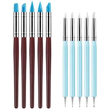 Imagem de 10 peças ferramenta de escultura de argila de silicone, ferramenta de modelagem de pontilhamento e artesanato de cerâmica use modeladores de escultura de cor de argila, ferramentas de escultura de argila de cerâmica para artesanato faça você mesmo