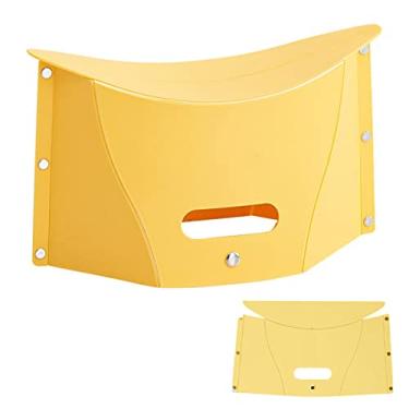 Imagem de koofull Banqueta dobrável portátil para acampamento, cadeira dobrável leve e dobrável para viagem e reunião, churrasco, mochila de metrô, ao ar livre, penico ultraleve mini (amarelo)