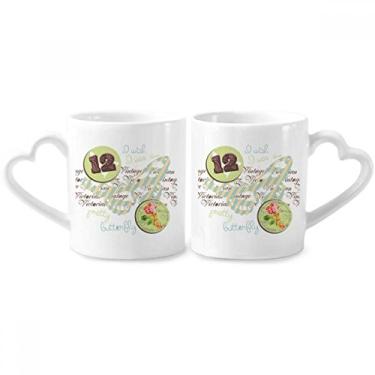Imagem de Conjunto de canecas de porcelana para casais, carimbos e borboletas, com alça de coração