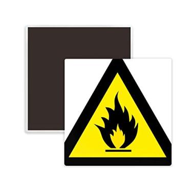 Imagem de Símbolo de aviso amarelo preto fogo triângulo quadrado cerâmica ímã lembrança