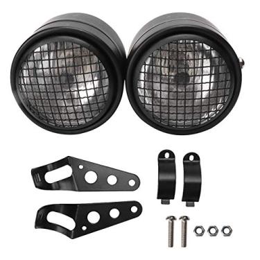 Imagem de Farol duplo de motocicleta, design universal de olho de farol 21,5 cm ferro baixo consumo de energia para todas as bicicletas esportivas duplas bicicletas de sujeira motocicletas simples com ferramenta de instalação (preto branco líquido)