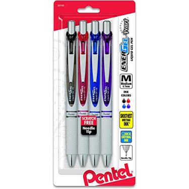 Imagem de Pentel Caneta de gel líquido retrátil EnerGel Pearl RTX (0,7 mm), linha média, ponta de agulha, cores de tinta sortidas, pacote com 4 (BLN77WBP4M)