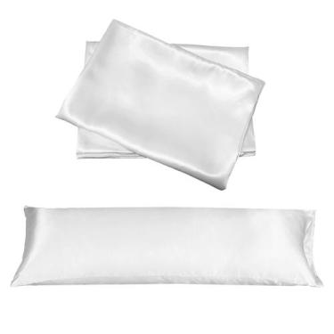 Imagem de Capa Travesseiro Xuxão 1,30X0,40 + 2 Fronhas Cetim Branco - Confecções