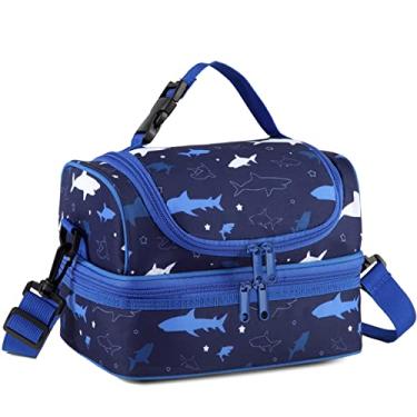 Imagem de Lancheira para Crianças, VASCHY Bolsa Térmica com Dois Compartimentos para Meninas/Meninos com Alça de Ombro para Escola, Creche, Jardim de Infância, Tubarão