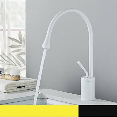 Imagem de Torneira de lavatório de banheiro ouro escovado monocomando 360 bica de latão quente e fria torneira de pia de água para cozinha, branco médio