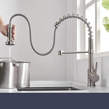 Imagem de Torneiras de cozinha torneiras de latão para pia de cozinha monocomando retrátil mola bico misturadores torneira quente água fria guindaste, H