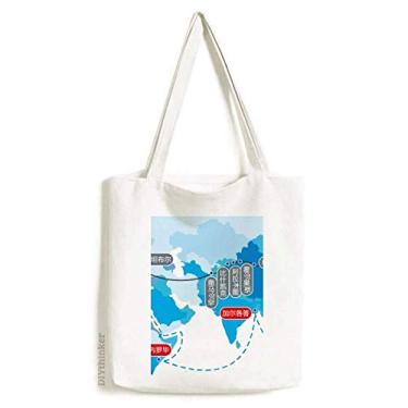 Imagem de Vector Diagrama Journey Silk Road Map Tote Canvas Bag Shopping Satchel Casual Bolsa