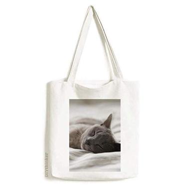 Imagem de Sacola de lona com foto de gato cinza fofa, bolsa de compras casual