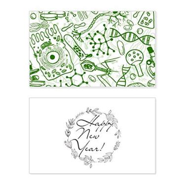 Imagem de Cartão de felicitações de ano novo biológico com estrutura de células de microscópio verde mensagem presente
