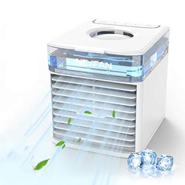 Imagem de AHLERIA NexFan Air Cooler – Mini ventilador portátil de ar condicionado – 4 em 1 refrigerador pessoal evaporativo – umidificador com 7 cores de luz LED – ventilador de resfriamento