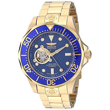 Imagem de Invicta Relógio masculino 13711 Grand Diver automático azul texturizado mostrador azul 18 k banhado a ouro iônico