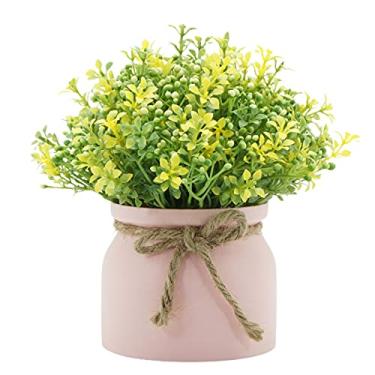 Imagem de Heave Flores artificiais plantas flores artificiais bonsai mini planta em vaso para casamento, festa de casa, escritório, decoração de mesa, arranjo amarelo