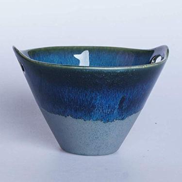 Imagem de ZXY-NAN Conjunto de tigelas de cerâmica feitas à mão, conjunto de tigelas de porcelana para sopa/cereais – tigelas azuis de cozinha