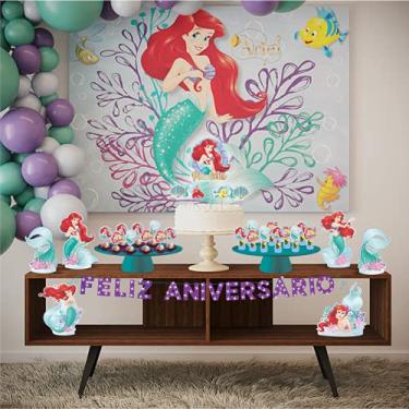 Imagem de Genérico Kit Festa Facil Pequena Sereia Ariel Eva Licenciado Aniversário Azul 24 Contagem