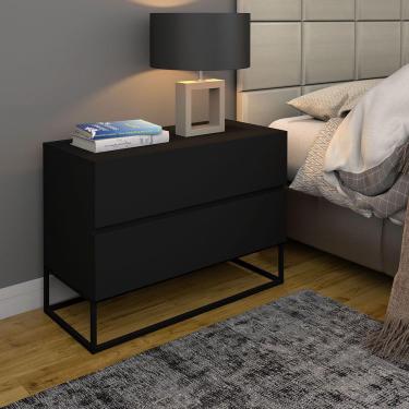 Imagem de Mesa de Cabeceira Eros 60 Estilo Industrial 2 Gavetas Base Preta