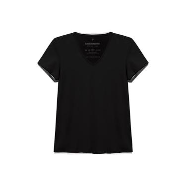 Imagem de Kit 3 Camisetas Babylook Básica, basicamente., Feminino, Branco Preto Mescla Escuro, PP