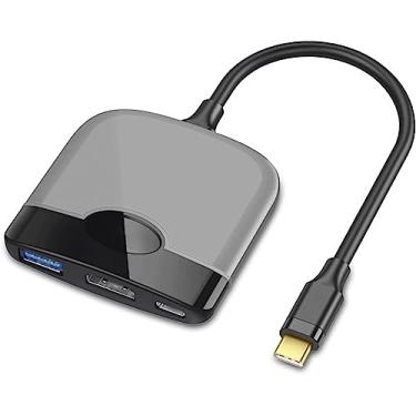 Imagem de Adaptador USB C para HDMI-compatible 3 em 1, com saída 4K HD, porta USB 3.0 e carregamento PD, expansão portátil para N-Switch (preto+cinza)