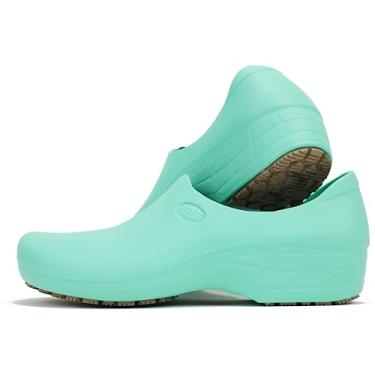 Imagem de Sticky Sapatos de amamentação femininos – Chefs – Cozinha – Enfermeiros – Tamancos para o trabalho – Impermeável Antiderrapante, Verde claro, 37