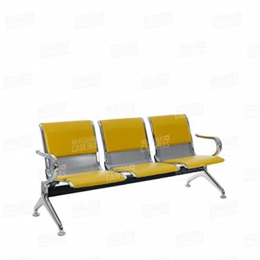 Imagem de Longarina 3 Lugares Cromada com Estofado Mostarda MC-203A -03L MO - Makkon