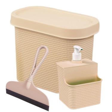 Imagem de Kit para Pia Lixeira 3,3 litros, conjunto porta detergente/esponja 500ml e rodinho Tear Plasutil